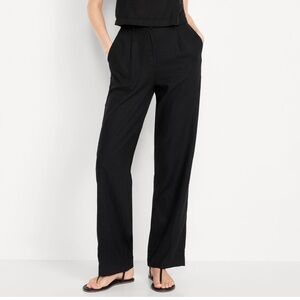Extra High-Waisted Linen-Blend Taylor Wide Leg Trouser Pants